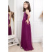 Lace Detailed Tulle Child Evening Dress Plum Mdv302