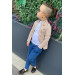 Boys Set Of Beige Pants, Blouse And Jacket With Buttons
