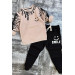 Boys Beige Sports Suit Set With A Smiley Print