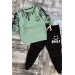 Boys Aqua Green Sports Suit Set With A Smiley Print