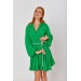 Frilled Belted Green Mini Peplum Dress