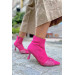 Faith Women's Fuchsia Suede Stone Heeled Boots