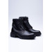 Zipper Detailed Leather Laced Military Boots