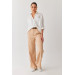 Women's Beige Front Pleated Loose Model Palazzo Fabric Trousers