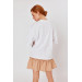 Women's White Shoulder Button Detailed Knitted Oversize Tshirt