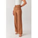 Women's Camel Brown High Waist Belt Detailed Pleated Loose Palazzo Fabric Trousers