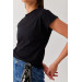 Women's Plain Black High Collar Basic Knitted T-Shirt