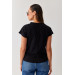 Women's Plain Black High Collar Basic Knitted T-Shirt