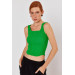 Women's Pistachio Green Ribbed Knitted Square Collar Short Singlet