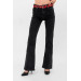 Women's Flare Belted Spanish Leg Black Lycra Jeans