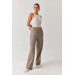 Women's Gray Front Pleated Loose Model Palazzo Fabric Trousers