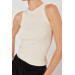 Women's Cream Ribbed Knitted Halter Neck Singlet