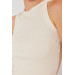 Women's Cream Ribbed Knitted Halter Neck Singlet