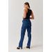 Women's Blue High Waist Cargo Jeans- Cargo Pocket Jeans