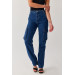 Women's Blue High Waist Cargo Jeans- Cargo Pocket Jeans