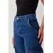 Women's Blue High Waist Cargo Jeans- Cargo Pocket Jeans