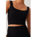 Women's Black Waistband Camisole Ribbed Singlet