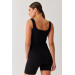 Women's Black Waistband Camisole Ribbed Singlet