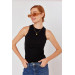 Women's Black Ribbed Knitted Halter Collar Undershirt