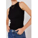 Women's Black Ribbed Knitted Halter Collar Undershirt