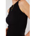 Women's Black Ribbed Knitted Halter Collar Undershirt