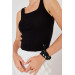 Women's Black Corduroy Knitted Square Collar Short Singlet