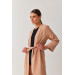 Women's Milk Brown Belted Long Slit Kimono