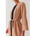 Women's Milk Brown Belted Long Slit Kimono
