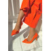 Kasey Matte Satin Stiletto With Orange Buckle