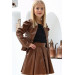 Girls Set With Brown Leather Skirt And Jacket