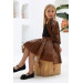 Girls Set With Brown Leather Skirt And Jacket