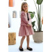 Girls Leather Jacket And Pink Skirt Suit With Staple Detail And Rope Straps