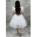 Girls Dress With White Tulle Collar, Bodice And Sleeves