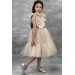 Girls Dress With Collar, Bodice And Light Orange Tulle Sleeves