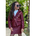 Girls Burgundy Skirt And Jacket Set With Golden Buttons