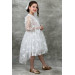 Girls White Dress With Transparent Butterfly Pattern
