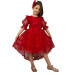 Girls Red Dress With Transparent Butterfly Pattern