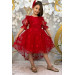 Girls Red Dress With Transparent Butterfly Pattern
