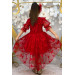 Girls Red Dress With Transparent Butterfly Pattern