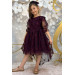 Girls Burgundy Dress With Transparent Butterfly Pattern