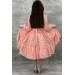 Girls' Light Orange Dress With Transparent Sleeves And Embroidered With Pearls