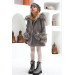 Girls Coat With Gray Fur Sleeves And Hood