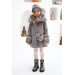 Girls Coat With Gray Fur Sleeves And Hood