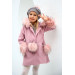 Girls Coat With Pink Fur Sleeves And Hood