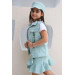 Girls Merci Denim Vest And Skirt 3 Piece Water Green Skirt Set