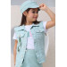 Girls Merci Denim Vest And Skirt 3 Piece Water Green Skirt Set