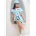 Girls Merci Denim Vest And Skirt 3 Piece Water Green Skirt Set