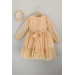 Girls Tulle Dress With Shiny Gold Transparent Sleeves