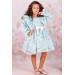 Girls Unicorn Printed Sleeve Ruffled Embroidered Blue Dress Age 3 And 12