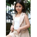 Beige Girls Shorts Set Decorated With A Chain And Buttons